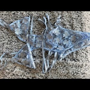 baby blue lacy flower one piece